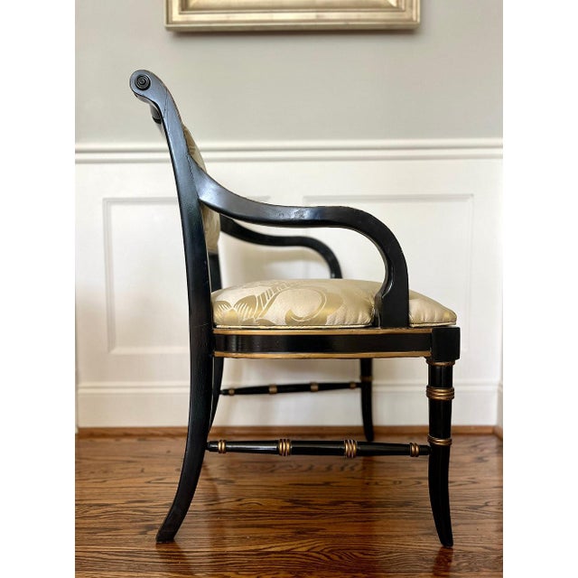 Mid 20th Century Vintage Regency Style Ebonized Chairs in Scalamandré Silk, a Pair For Sale - Image 5 of 9