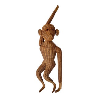 Mid Century Large Wicker Rattan Monkey For Sale