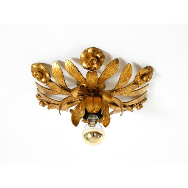Mid-Century Modern Brutalist Florentine Gold-Plated Iron Ceiling Lamp, 1960s For Sale - Image 3 of 18
