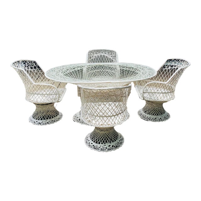 1970’s Russell Woodard Style Spun Fiberglass Oval Table W/ 4 Arm Chairs For Sale