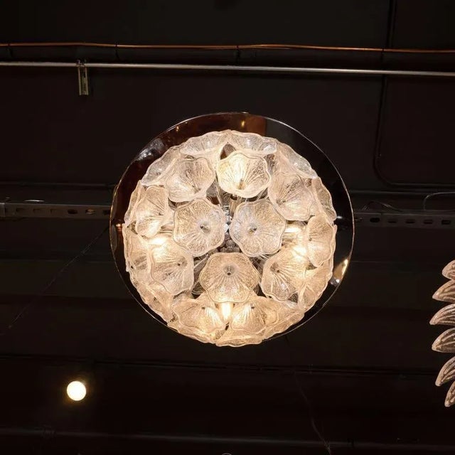 Contemporary Handblown Murano Textured Glass Floral Chandelier with Polished Chrome Fittings For Sale - Image 3 of 8