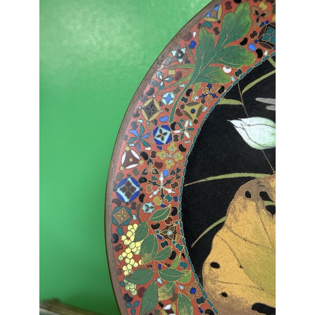 Pair of Meiji Japanese Cloisonne Enamel Plates Goto School Lotus and Insects For Sale - Image 9 of 16