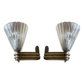 Art Deco Torpedo Wall Lamps in Glass and Brass, Italy, 1930s, set of 2 For Sale