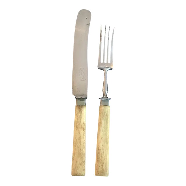Mid 20th Century Bone Fork and Knife Set From England- 2 Pieces For Sale