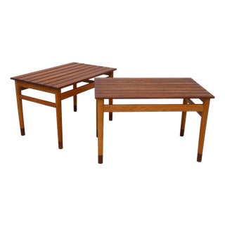 Danish Modern Side Tables in Teak and Beech, 1950s, Set of 2 For Sale