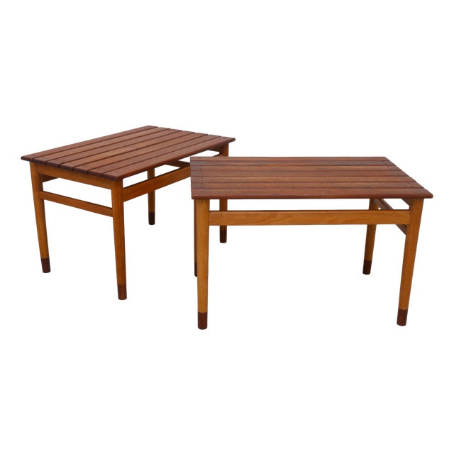 Danish Modern Side Tables in Teak and Beech, 1950s, Set of 2 For Sale