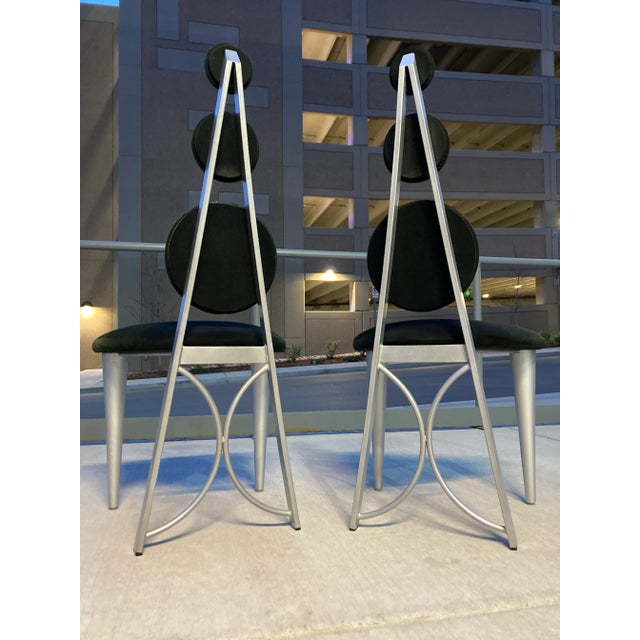 Memphis Group Memphis Style Dining Chairs in Purple & Green Microsuede Upholstered Panels For Sale - Image 4 of 13