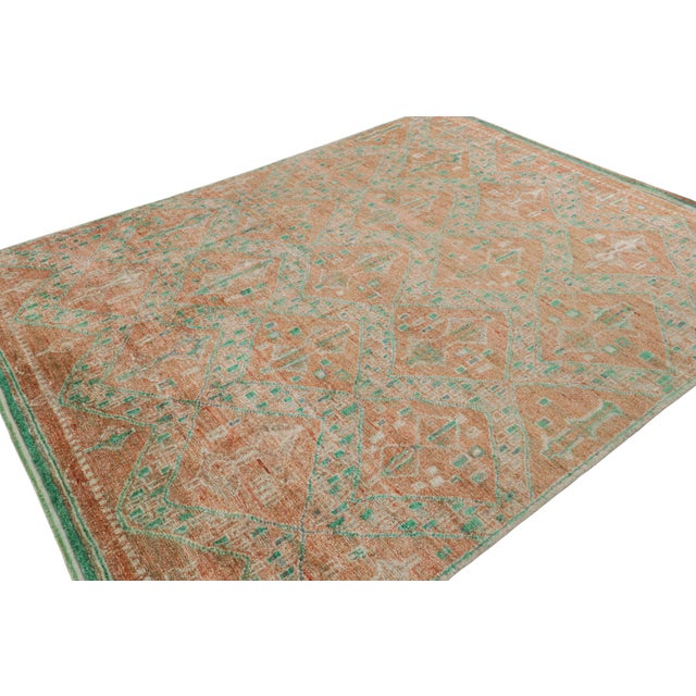 Rug & Kilim Rug & Kilim’s Moroccan Style Rug in Orange With Blue and Green Geometric Pattern For Sale - Image 4 of 8