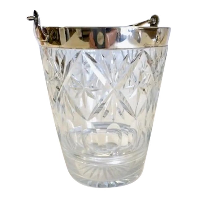 Antique Grinsell Cut Glass & Silver Ice Bucket, Made in England For Sale