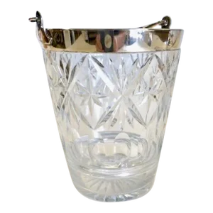 Antique Grinsell Cut Glass & Silver Ice Bucket, Made in England