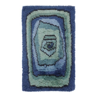 Vintage Swedish Rya Rug With Blue-Teal Concentric Geometric Pattern - Rug & Kilim For Sale