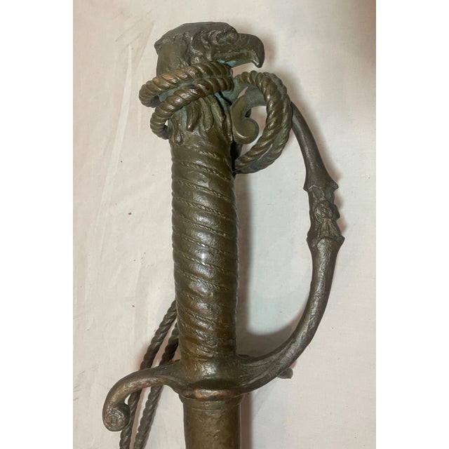 Large Antique Solid Bronze American Eagle Sword Military Sculpture Wall Statue For Sale - Image 12 of 18