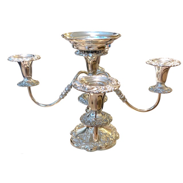 Victorian Late 20th Century Large Sheffield Silver Co. Silverplate 4-Arm Candelabra Victorian Style Centerpiece Decor For Sale - Image 3 of 10