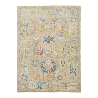 Apadana's Modern Beige Sultanabad Wool Rug With Allover Design For Sale