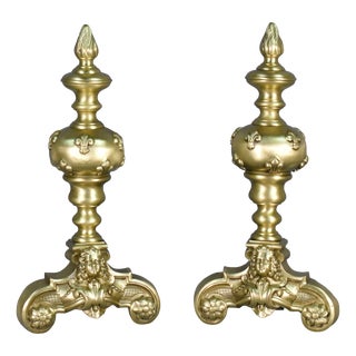 Louis XIV French Bronze Firedogs, 19th Century, Set of 2 For Sale