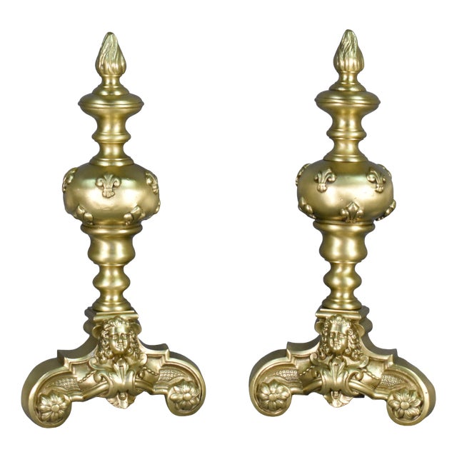 Louis XIV French Bronze Firedogs, 19th Century, Set of 2 For Sale