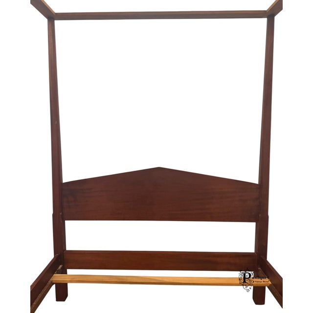 Vintage Traditional Chippendale Style Solid Mahogany Queen Size Four Poster Pencil Canopy Bed For Sale - Image 9 of 11