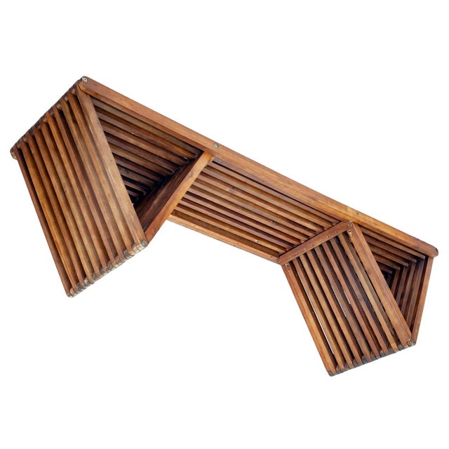Mid-Century Modern 1970s MCM Slatted Teak Wooden Bench For Sale - Image 3 of 6