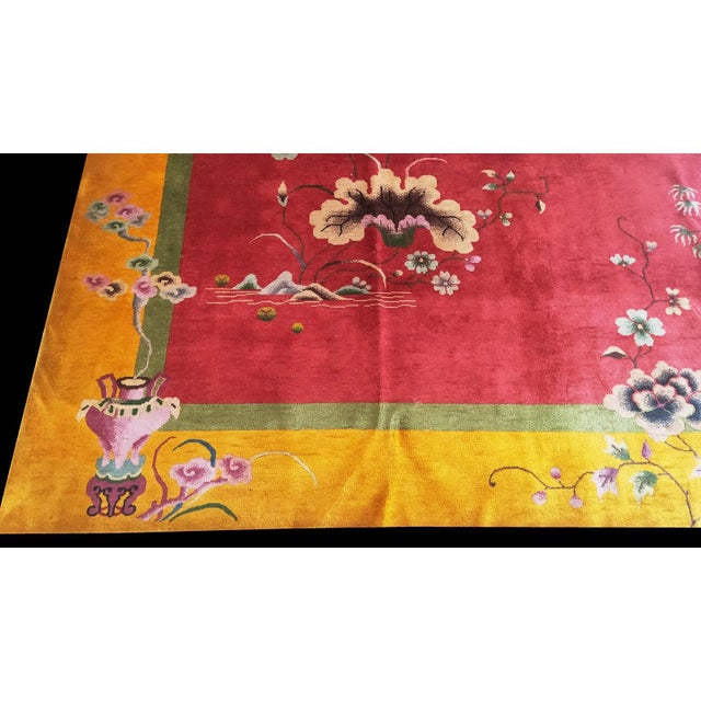 1920s Red Classic Flora Antique Chinese Art Deco Carpet Rug by Nichols Workshop For Sale - Image 9 of 10