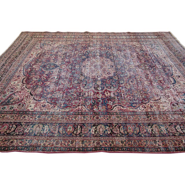Persian Vintage Distressed Medallion Red Wool Rug For Sale - Image 3 of 9