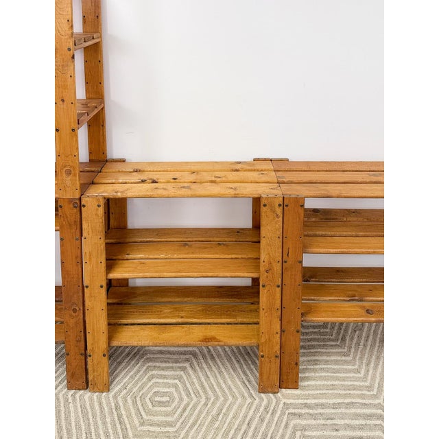 Wood Vintage Modular Pine 4-Piece Shelf Unit Rustic Stackable Bookcase Organic Modern For Sale - Image 7 of 10