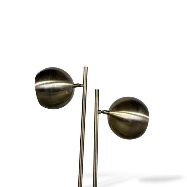 Mid-Century Brass Table Lamp with Dual Orb Marble Base, 1960s For Sale - Image 4 of 9