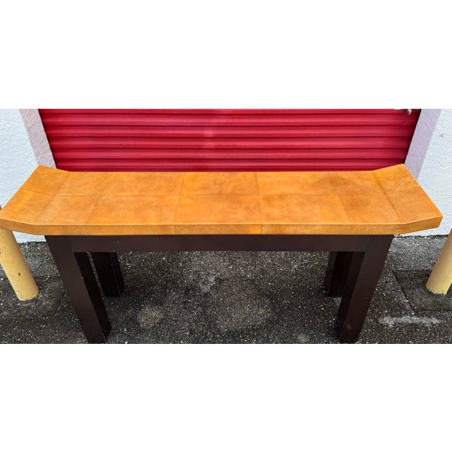 High End Goat Skin Top Pagoda Style Large Designer Console Foyer Sofa Table For Sale - Image 4 of 12
