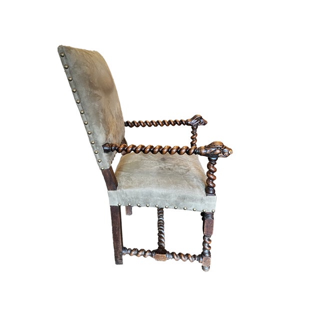 French 19th Century French Louis XIII Style Barley Twist Armchair With Dog Terminals For Sale - Image 3 of 9