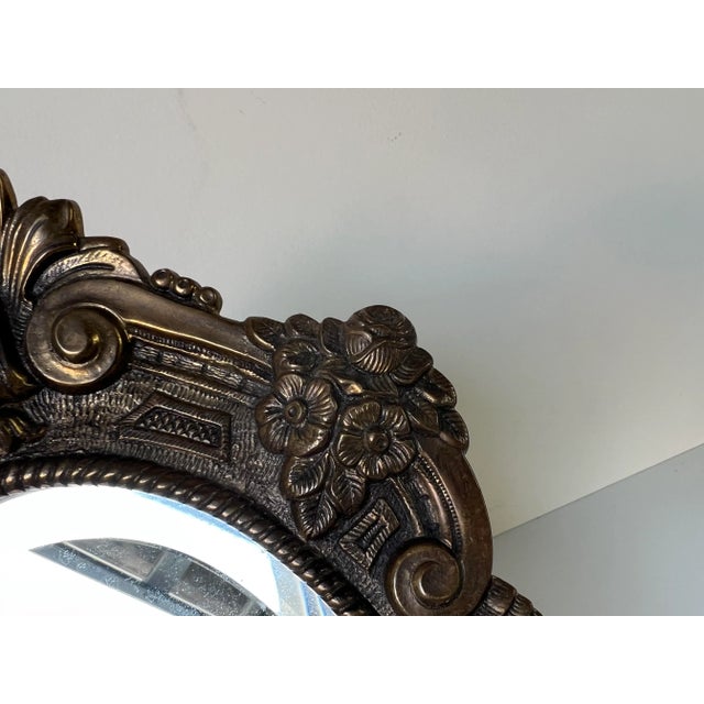 Metal Vintage Ornate Brass Vanity Mirror For Sale - Image 7 of 13