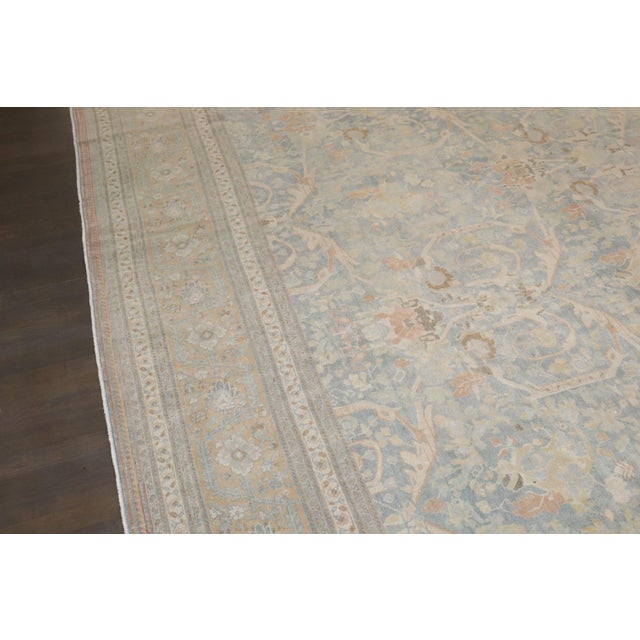 An early 20th century room-size pale blue, green, peach/apricot color Persian Tabriz Carpet Details rug no. j4558 size 11'...