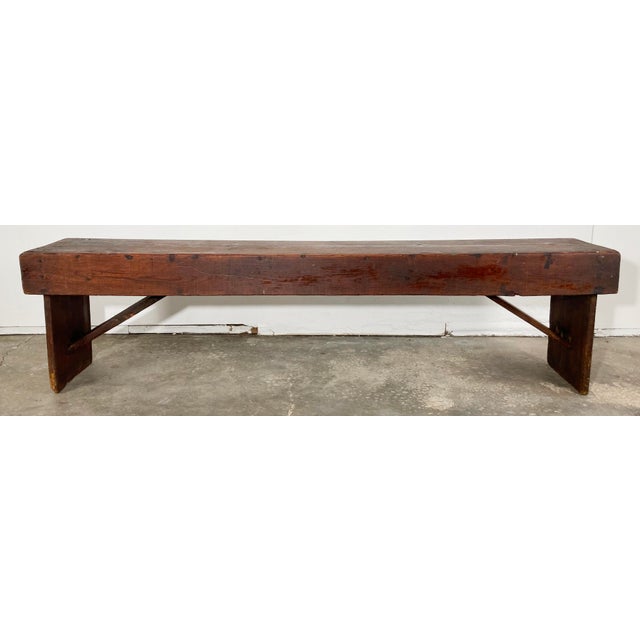 Farmhouse Antique Primitive Handmade Wood Farmhouse Style Bench For Sale - Image 3 of 11