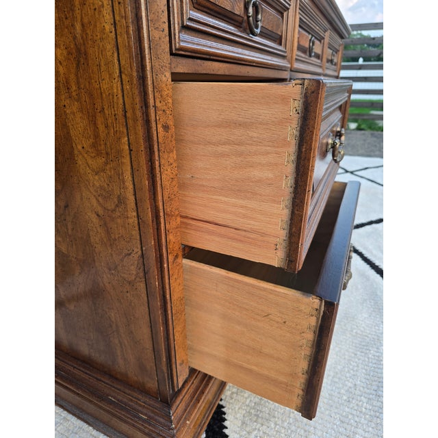 Vintage Traditional Solid Wood 9-Drawer Dresser / Credenza With Glass Top For Sale - Image 10 of 13