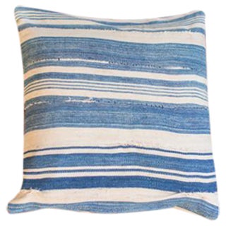 Light Striped Indigo Throw Pillow For Sale