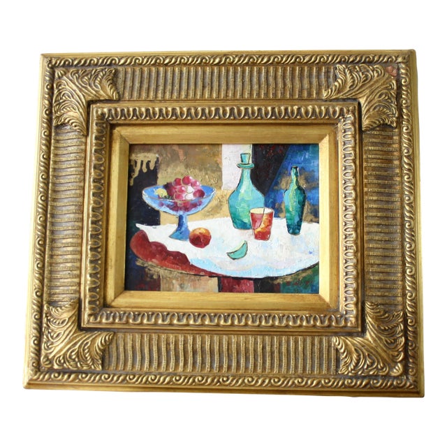 Vintage Semi-Abstract Still Life Painting in Gold Frame For Sale
