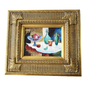 Vintage Semi-Abstract Still Life Painting in Gold Frame