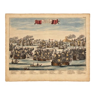 Battle of Agosta (Augusta), Sicily (Mount Etna) | Original Hand-Colored Copperplate Engraving by Daniël Stoopendaal, 1676 For Sale