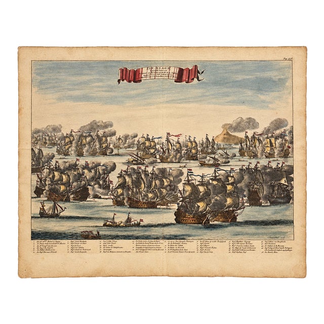 Battle of Agosta (Augusta), Sicily (Mount Etna) | Original Hand-Colored Copperplate Engraving by Daniël Stoopendaal, 1676 For Sale