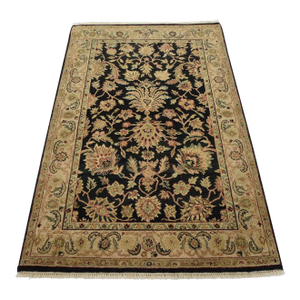 Agra Rug 4’2” X 6’3” Black Wool Hand-Knotted Oriental Carpet