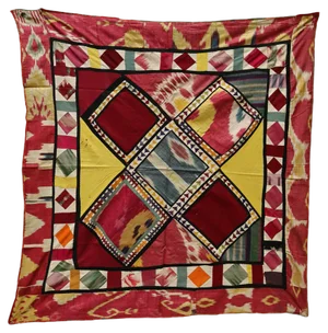 Vintage Embroidered Uzbek Wall Hung Patchwork Tapestry, 1920s