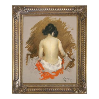 "Nude" Contemporary Reproduction Print on Canvas After William Merritt Chase, Gold Frame, 16 x 20 For Sale