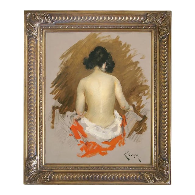 "Nude" Contemporary Reproduction Print on Canvas After William Merritt Chase, Gold Frame, 16 x 20 For Sale