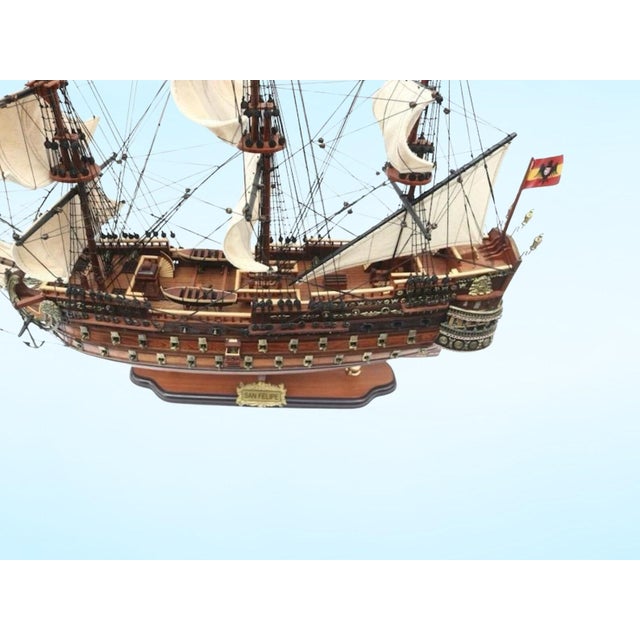 Art Deco Exquisite Handcrafted 17th Century San Felipe Spanish Galleon Model – Museum Quality Nautical Decor For Sale - Image 3 of 11