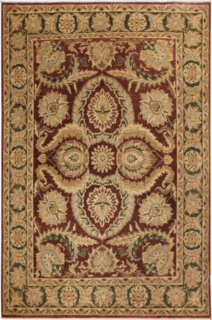 1980s Shabby Chic Brown/Green Wool Rug -9'2 X 11'6