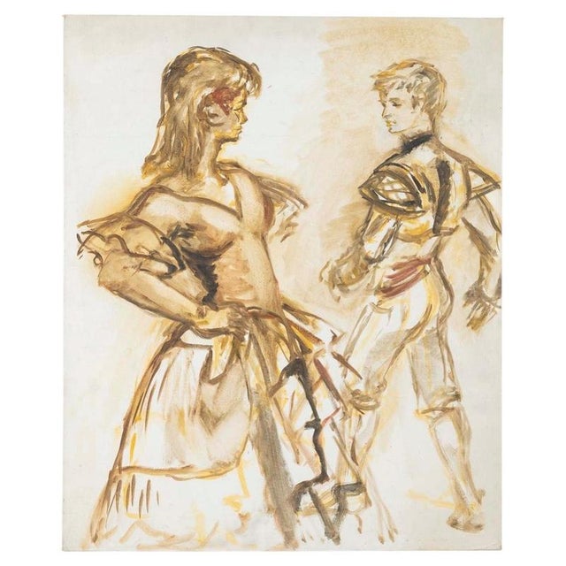 Figurative Composition, 20th Century, Watercolor on Canvas For Sale - Image 6 of 6