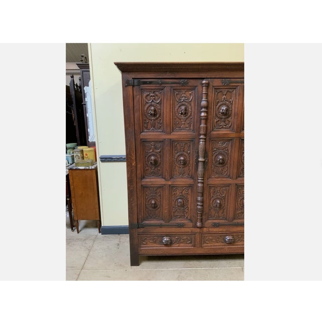 Wood Antique Neo-Gothic Wardrobe with Linen Compartment, 1915 For Sale - Image 7 of 11