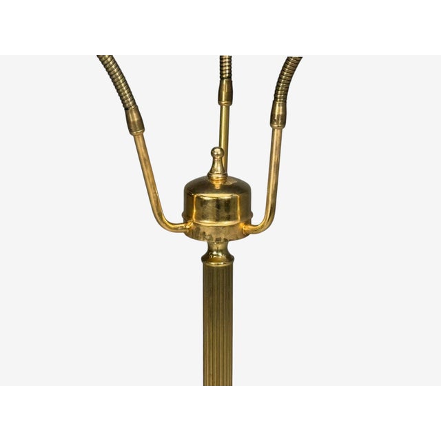 1970s Swedish Modern, Three Light Floor Lamp, Reeded Brass, Fabric, Sweden For Sale - Image 10 of 13