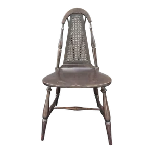 Rare 1940s Walnut and Cane Brace Back Windsor Chair