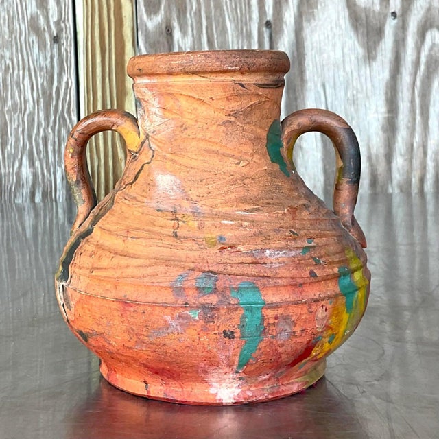 Vintage Boho Hand Painted Pottery Vase For Sale - Image 13 of 13