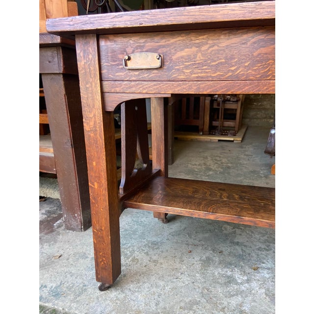 Wood 1910s Mission Oak Arts & Crafts Library Table For Sale - Image 7 of 12