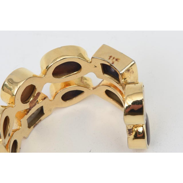 Gold Plated Two Row Cuff Bracelet With Agate Stones, 1990's For Sale - Image 11 of 11